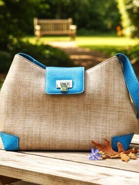 EUC Liz Claiborne Teal, Beige crossbody over shoulder bag purse. SHIPS FREE